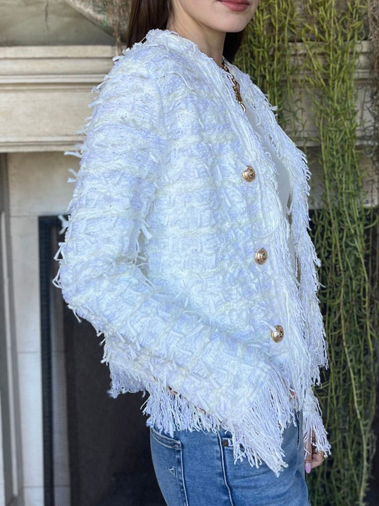 Gabriella™  - Cardigan con frange e bottoni dorati