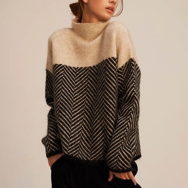 Clarena™ - Maglione a collo alto con motivo a spina di pesce