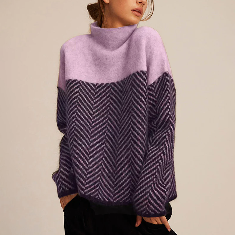Clarena™ - Maglione a collo alto con motivo a spina di pesce